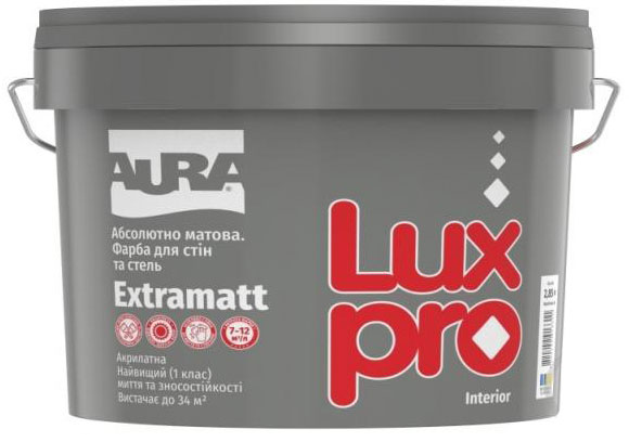 Фарба інтер'єрна акрилатна Aura® Luxpro Extramatt глибокий мат білий 2,85 л 4 кг